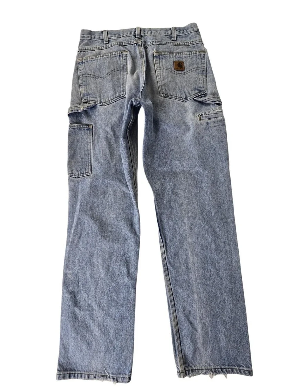 Carhartt Carpenter Jeans 32x30 Baggy Wide Leg Fit Light Wash Distressed Denim